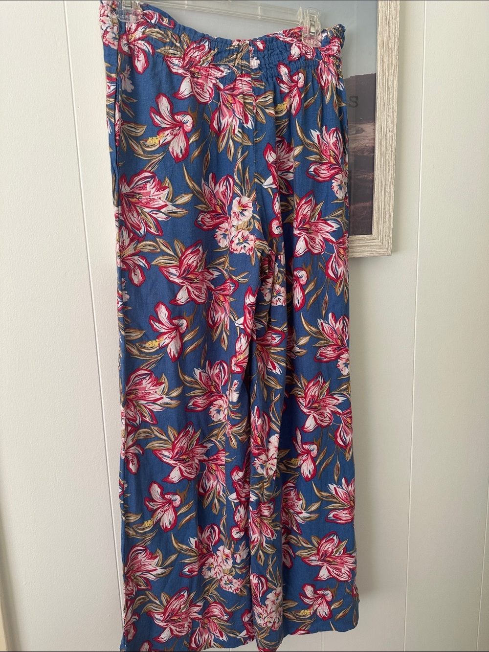 NWOT Size Small a new day Blue Floral Wide-Leg Pants with Pink & Green Print - Picture 5 of 6